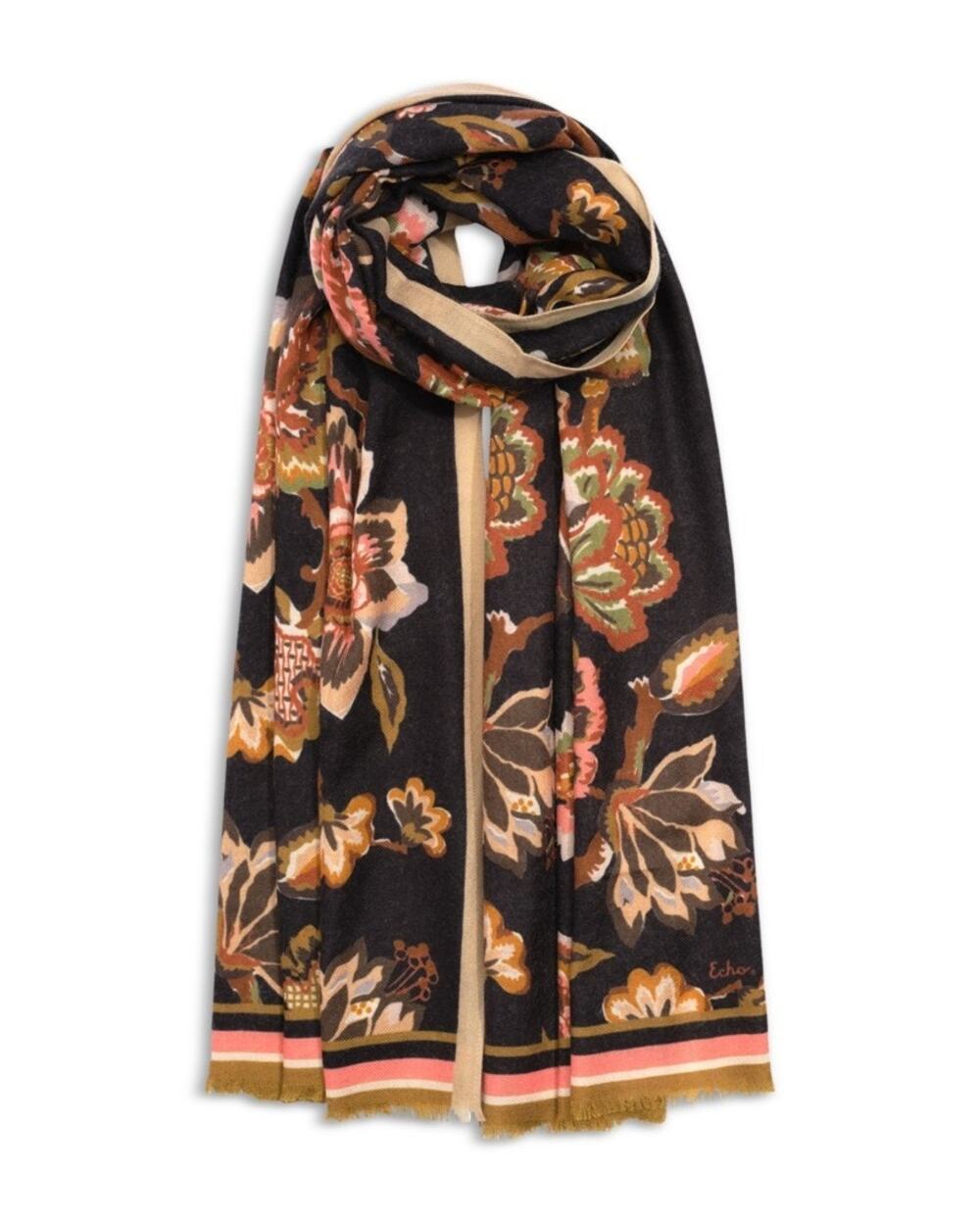 Echo Park Floral Wool & Silk Wrap Scarf Multicolor One Size